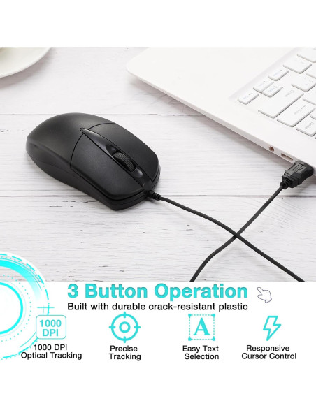 30 Ratones USB Cableados Kathfly Negros 1000 DPI Silenciosos