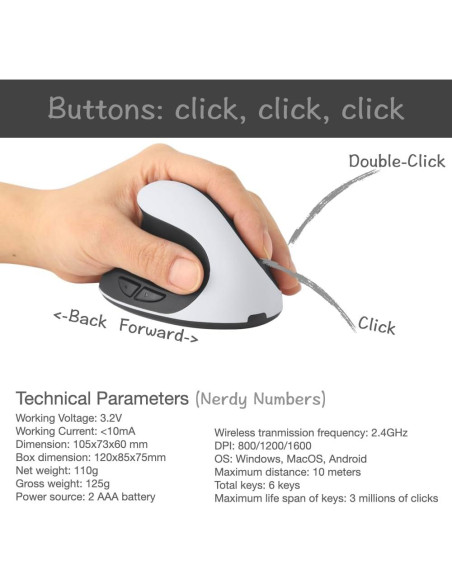 Ratón Inalámbrico Ergonómico para Zurdos URBY Negro