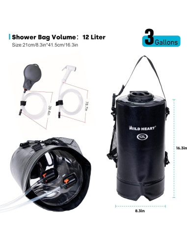 Ducha Camping CORAZÓN SALVAJE 12L con Bomba de Pie y Manguera