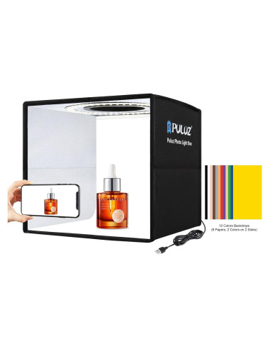 Caja de Luz Fotográfica PULUZ 25.4x25.4cm con LED y 12 Fondos