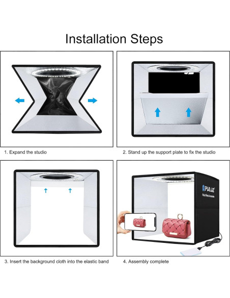 Caja de Luz Fotográfica PULUZ 25.4x25.4cm con LED y 12 Fondos