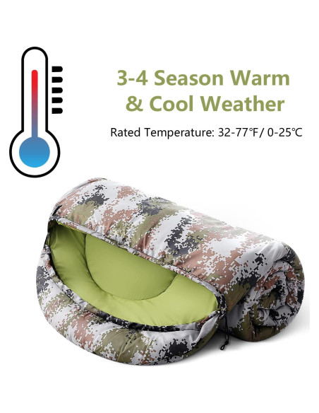 Saco de Dormir Individual ORTHOMTEX Camuflaje Verde 3 Estaciones