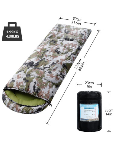 Saco de Dormir Individual ORTHOMTEX Camuflaje Verde 3 Estaciones