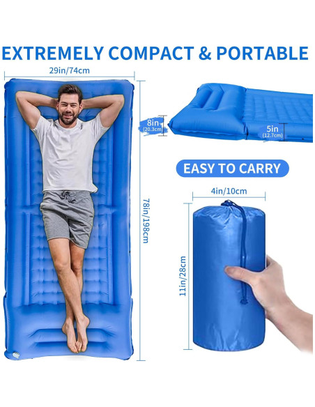 Almohadilla Inflable de Camping SEVNPRIME 198x74cm con Bomba