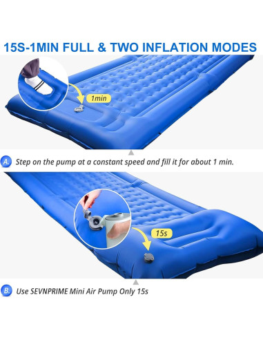 Almohadilla Inflable de Camping SEVNPRIME 198x74cm con Bomba