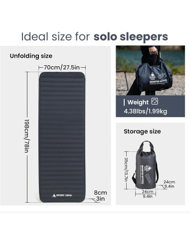 Colchón de Aire Individual OneTigris Dreamstar 7.6cm Grís