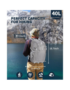 Mochila de Senderismo 40L Mokzer Gris Impermeable Unisex 2