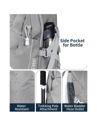 Mochila de Senderismo 40L Mokzer Gris Impermeable Unisex