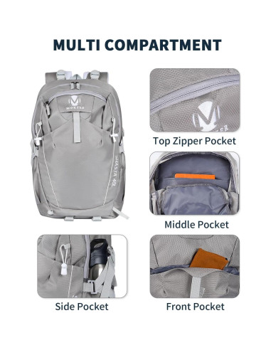 Mochila de Senderismo 40L Mokzer Gris Impermeable Unisex