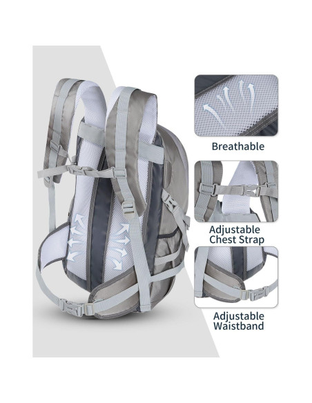 Mochila de Senderismo 40L Mokzer Gris Impermeable Unisex