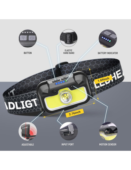 Linterna Frontal Recargable HOKOILN 1300 Lúmenes 14 Modos Linterna Frontal Recargable HOKOILN 1300 Lúmenes 14 Modos