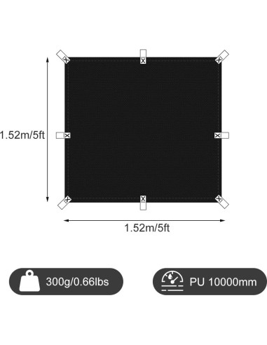Cubierta de Lona Impermeable Honsaifau 1.52m x 1.52m Negra