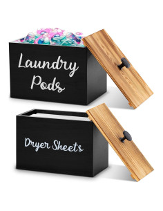 Soporte y Contenedor de Lavandería Dandat - Madera Negra 2 Pcs