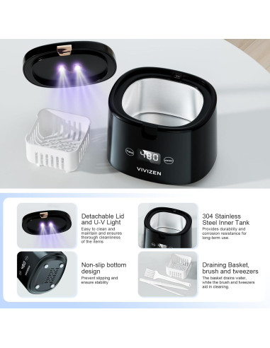 Limpiador Ultrasónico de Retenedores VIVIZEN 30W 45kHz Negro
