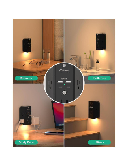 Extensor de Enchufe MIFASOPOWER 5 AC + 4 USB, Protector 1080J Extensor de Enchufe MIFASOPOWER 5 AC + 4 USB, Protector 1080J