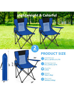Sillas de Camping Plegables Shellwei 2 PCS Azul 120 kg 2