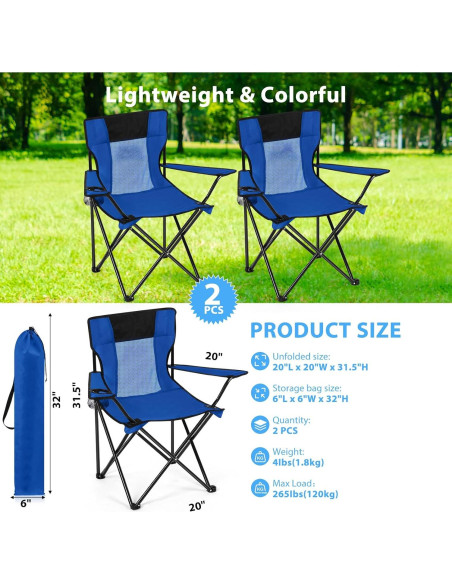 Sillas de Camping Plegables Shellwei 2 PCS Azul 120 kg Sillas de Camping Plegables Shellwei 2 PCS Azul 120 kg