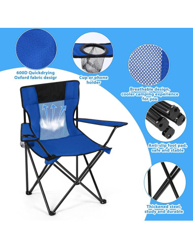 Sillas de Camping Plegables Shellwei 2 PCS Azul 120 kg