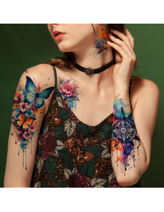 52 Tatuajes Temporales Acuarelados Glaryyears - Set Floral y Mandala 2