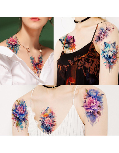 52 Tatuajes Temporales Acuarelados Glaryyears - Set Floral y Mandala
