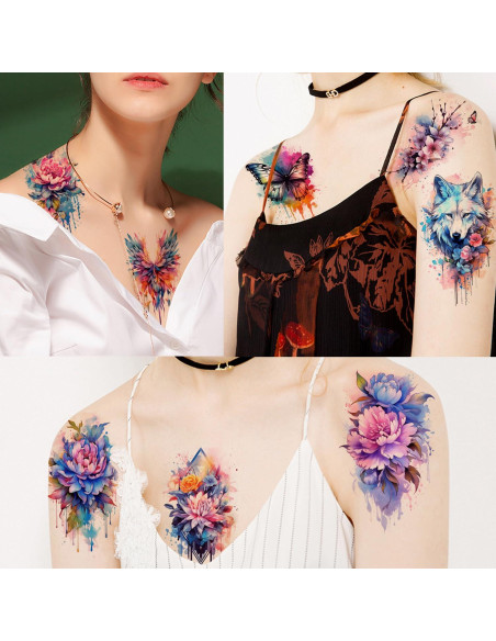 52 Tatuajes Temporales Acuarelados Glaryyears - Set Floral y Mandala