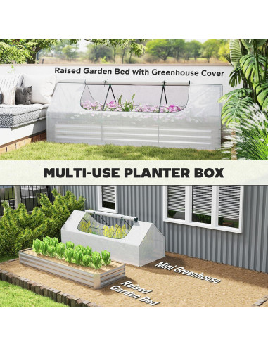 Huerto Elevado Galvanizado Outsunny 2.62m con Mini Invernadero