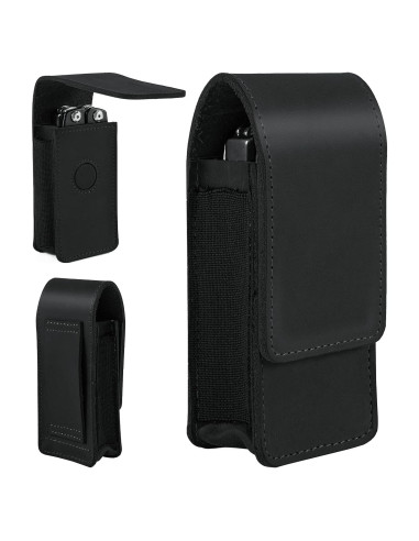 Funda de Multiherramienta de Cuero Baizoy Negra EDC 12.07x4.06cm
