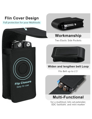 Funda de Multiherramienta de Cuero Baizoy Negra EDC 12.07x4.06cm