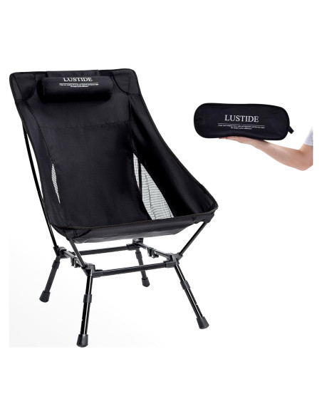 Silla de Camping LUSTIDE Negra Respaldo Alto 172kg Plegable Silla de Camping LUSTIDE Negra Respaldo Alto 172kg Plegable