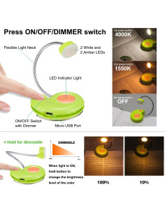 Luz de Libro Recargable LUXSWAY Ámbar Verde con Clip y Magnético 2