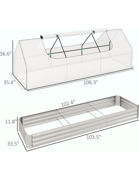 Huerto Elevado Galvanizado Outsunny 2.62m con Mini Invernadero
