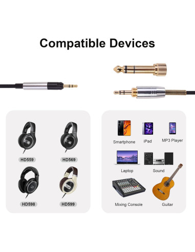 Cable de extensión de audio 3.5mm LearSoon 2m para Sennheiser