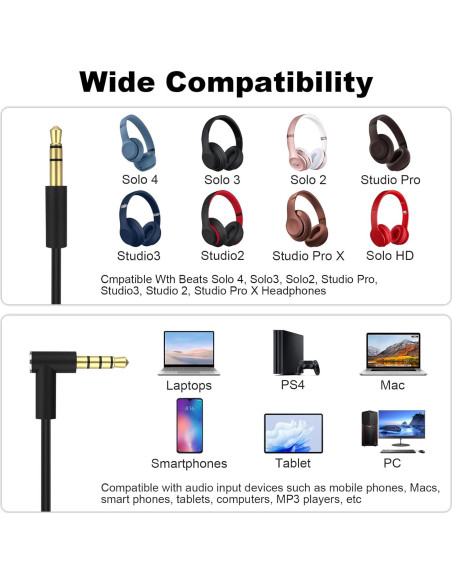 Cable de Audio Toxaoii 3.5mm para Auriculares Beats y Sony 1.4M