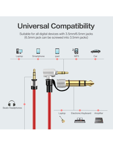 Cable de Extensión de Audio Rojo 3.5mm Inovat para Auriculares Beats
