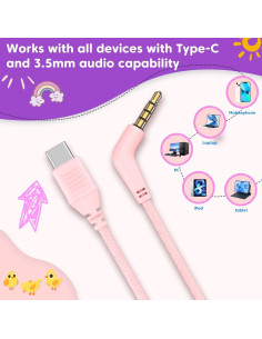 Auriculares INFURTURE CH5 USB C/3.5mm para Niños Rosa 2