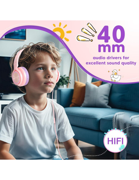 Auriculares INFURTURE CH5 USB C/3.5mm para Niños Rosa