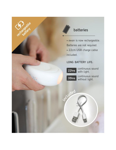 Ewan Deluxe Máquina de Sonido Blanco para Bebés Gris - Sensor Llanto