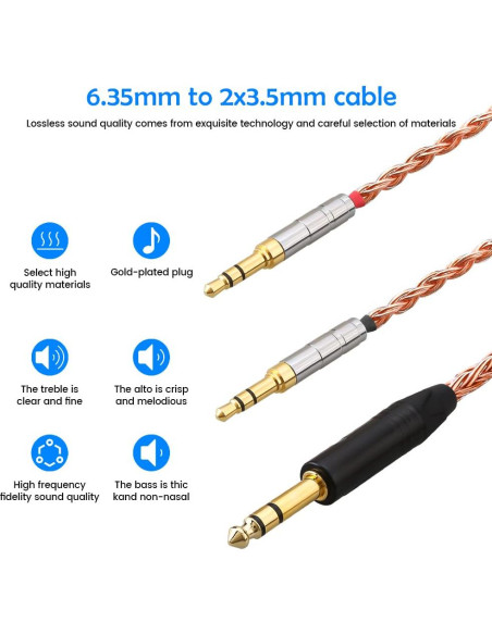 Cable de audio 6.35mm a dual 3.5mm Hifiman 1.2m cobre
