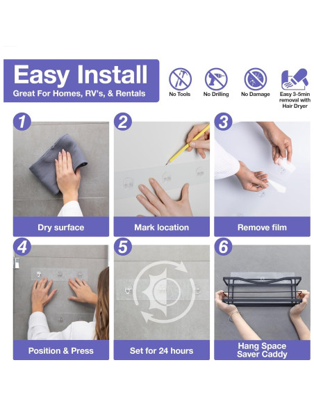 Caddy de Ducha KINCMAX 2 Pack Adhesivos Impermeables 30cm