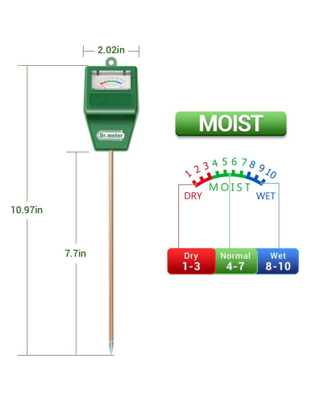 Medidor de Humedad de Suelo Dr.meter S10, Sin Baterías, Verde