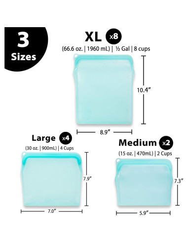 Bolsas de Almacenamiento Reutilizables BluePerlOne 1.89L - Silicona