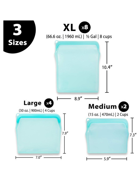 Bolsas de Almacenamiento Reutilizables BluePerlOne 1.89L - Silicona Bolsas de Almacenamiento Reutilizables BluePerlOne 1.89L - Silicona