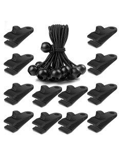 24 Clips de Lona y Cuerdas de Bungee CLIO 6 Pulgadas