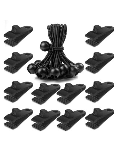 24 Clips de Lona y Cuerdas de Bungee CLIO 6 Pulgadas