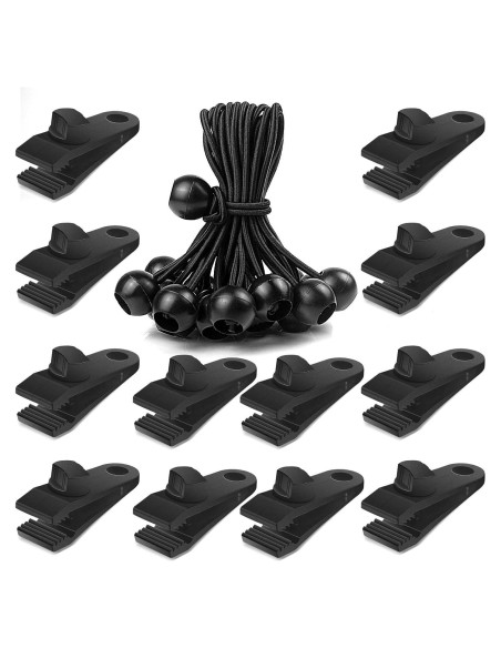 24 Clips de Lona y Cuerdas de Bungee CLIO 6 Pulgadas