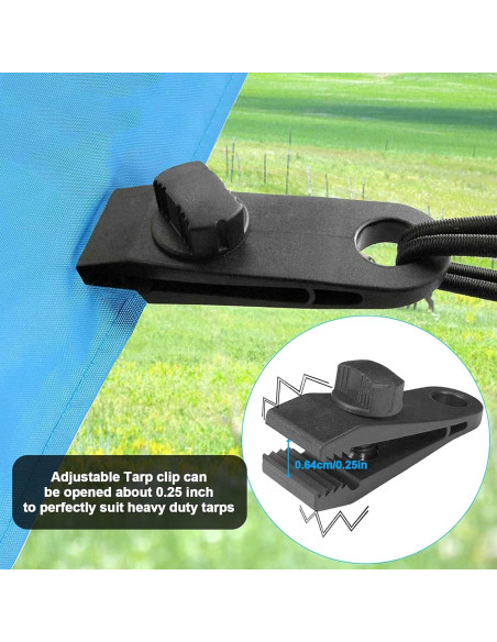 24 Clips de Lona y Cuerdas de Bungee CLIO 6 Pulgadas