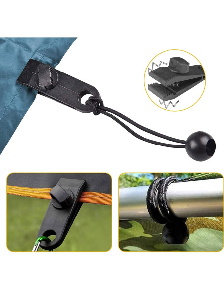 24 Clips de Lona y Cuerdas de Bungee CLIO 6 Pulgadas