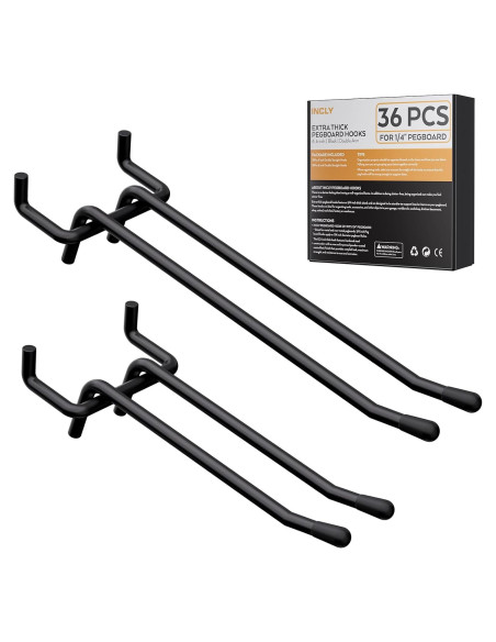 Ganchos de Tablero de Clavos INCLY 36 Piezas 10.16/15.24 cm