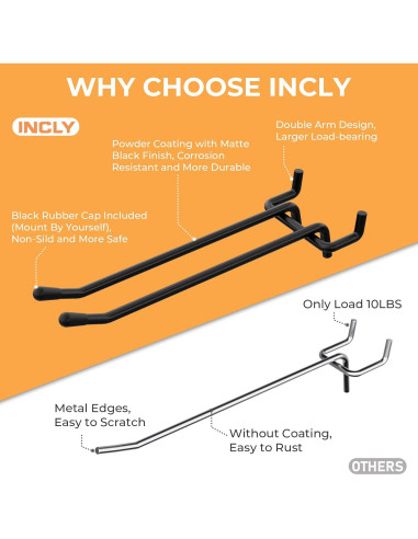 Ganchos de Tablero de Clavos INCLY 36 Piezas 10.16/15.24 cm