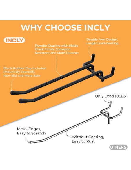 Ganchos de Tablero de Clavos INCLY 36 Piezas 10.16/15.24 cm